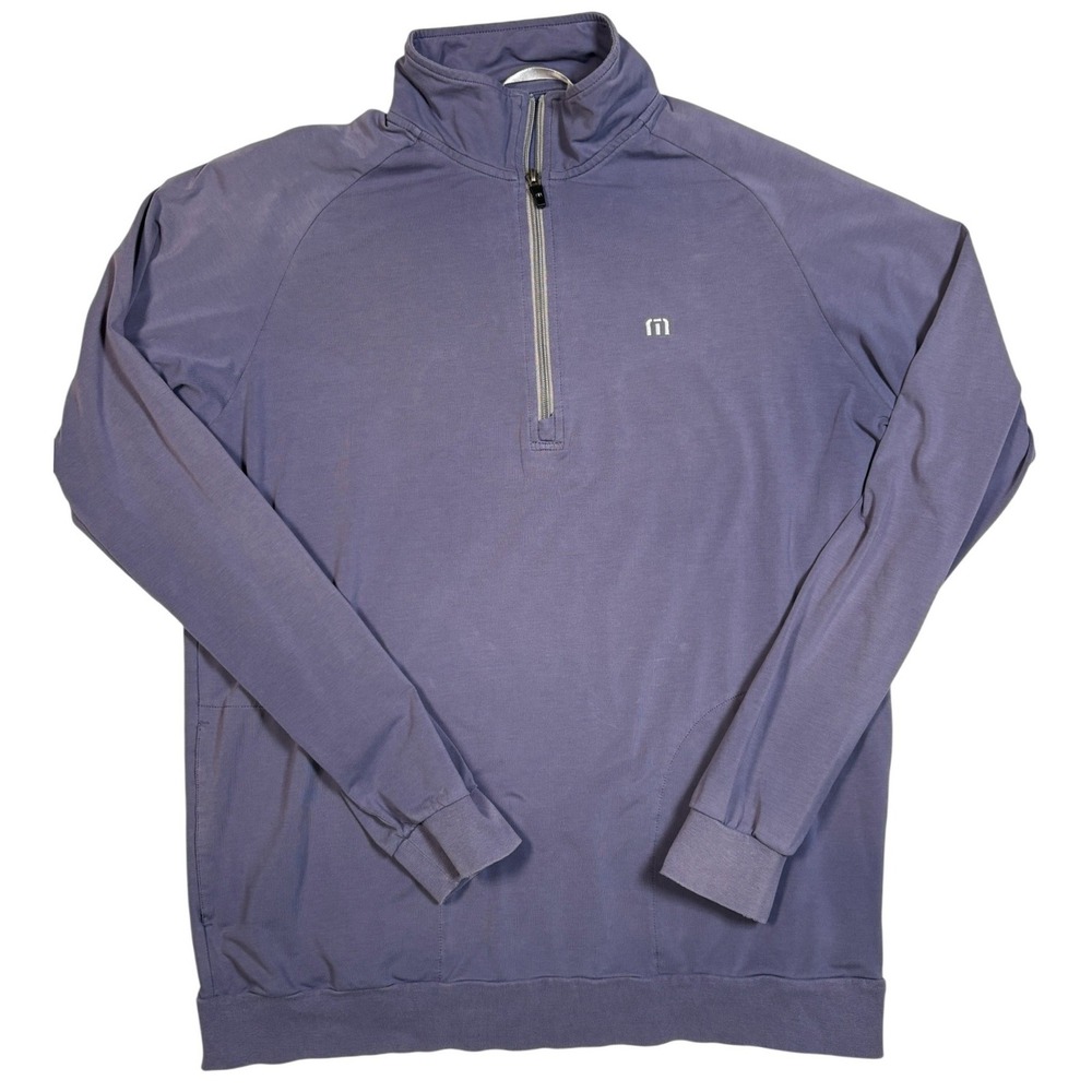 TravisMathew Mens 1/4 Zip Pullover Blue Gray Golf Sweatshirt Large Pockets